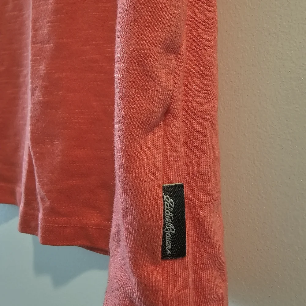 xs 5/6 Eddie Bauer orange red tshirt cuffed sleeves chest pocket embroidered sun